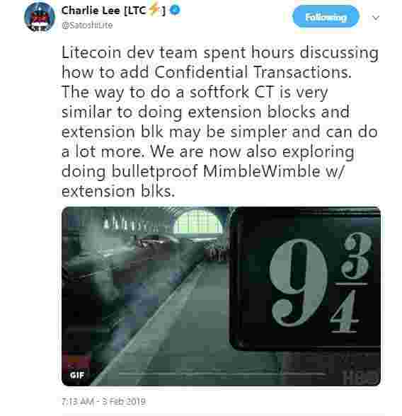 Чарли Ли изучает MimbleWimble для анонимности