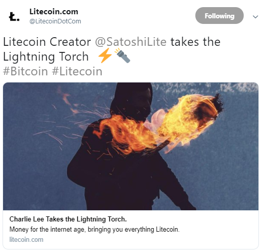 Создатель Litecoin Чарли Ли подхватил эстафету с Lightning Torch