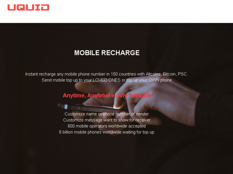 Uquid: Пополнение балансов телефонов в криптовалютах