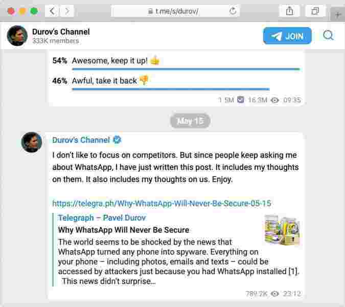У мессенджера Telegram появилось обновление